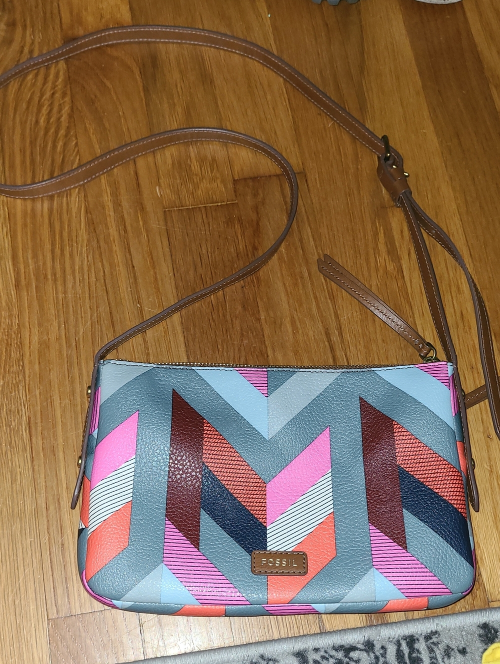 Fossil Chevron Multicolor Crossbody - Pink, Gray, Navy & Coral